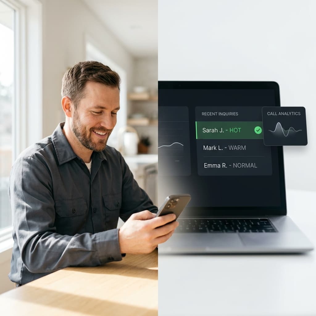 Contractor checking AI-powered call dashboard on phone